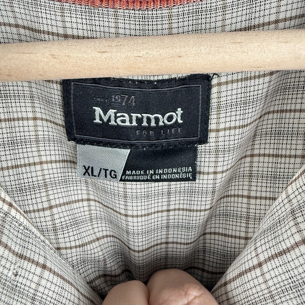 Marmot Button Up Shirt Mens XL White Brown Plaid S/S Outdoor Gorp Grunge FLAW - Picture 6 of 10